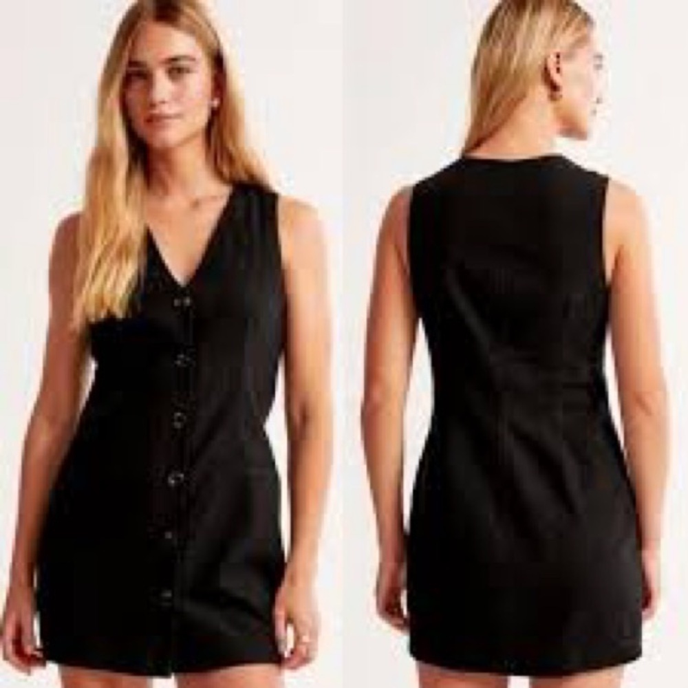 Abercrombie & Fitch Mara Linen-Blend Vest Mini Dress in Black- Medium - Picture 4 of 12